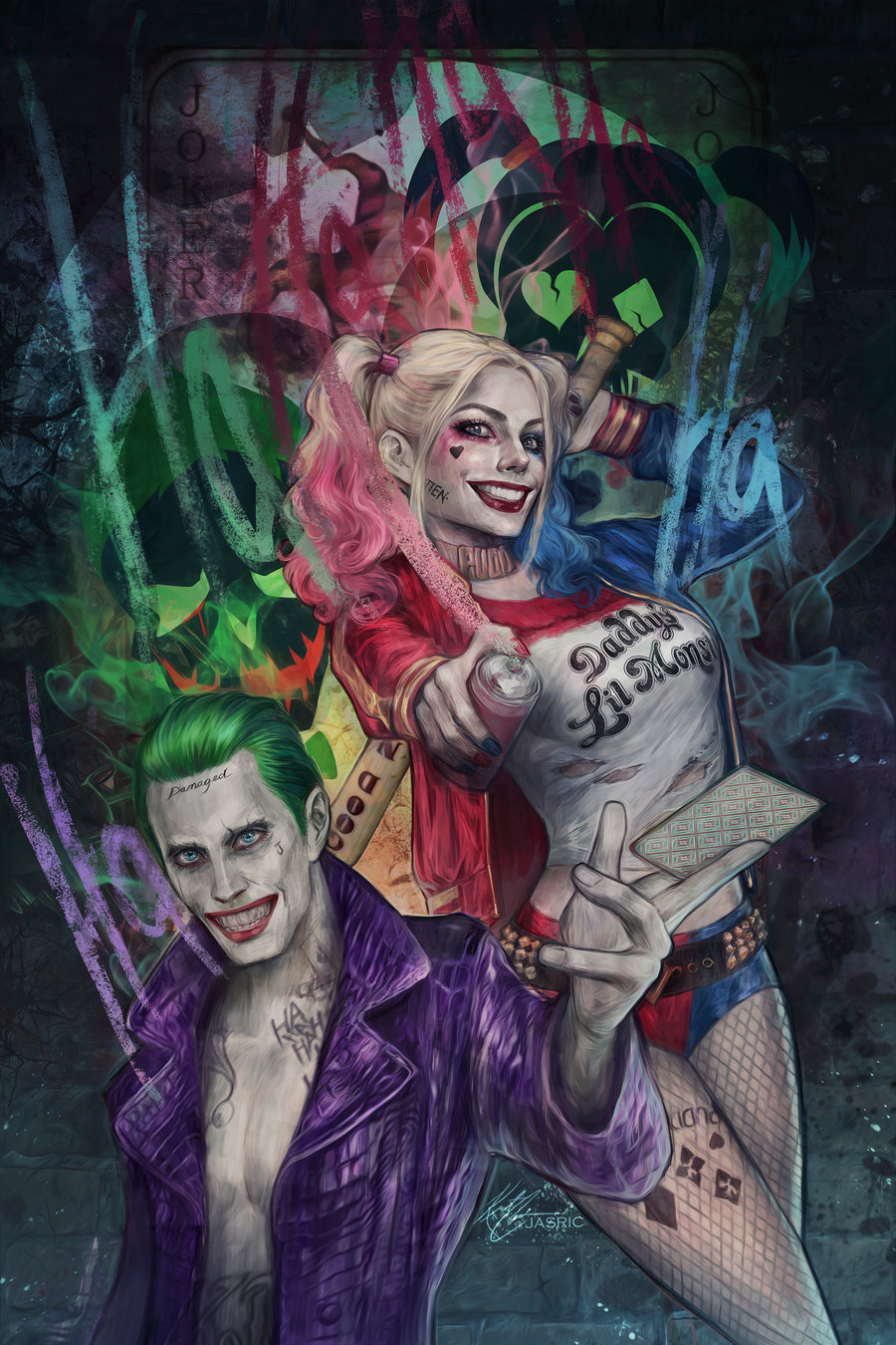 900x1350 Joker And Harley (Suicide Squad) By Jasric - Harley Quinn Joker Painting