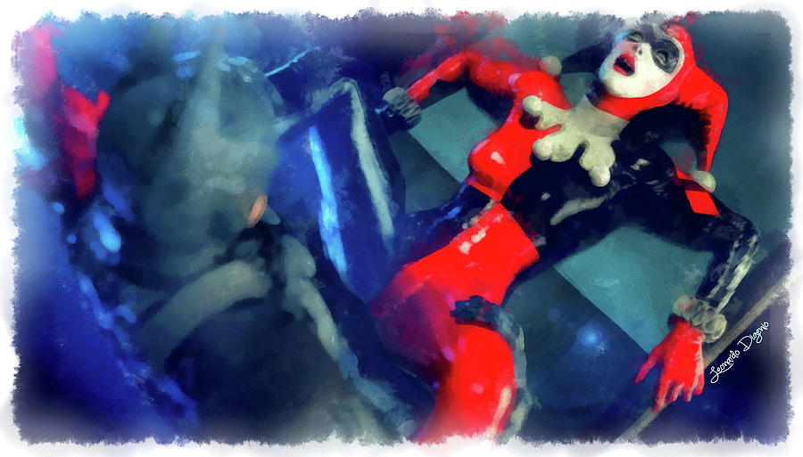 900x513 Harley Quinn Fighting Batman - Harley Quinn Painting