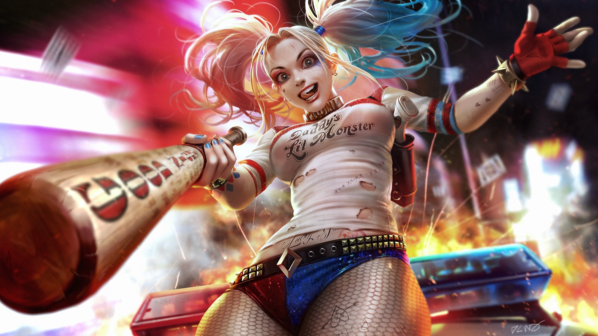 1920x1080 Wallpaper Harley Quinn, Painting, Suicide Squad, Worm View - Harley Quinn Painting