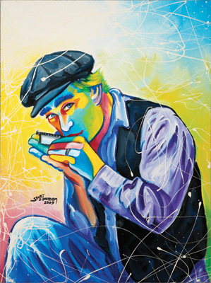 299x400 Harmonica Man - Harmonica Painting