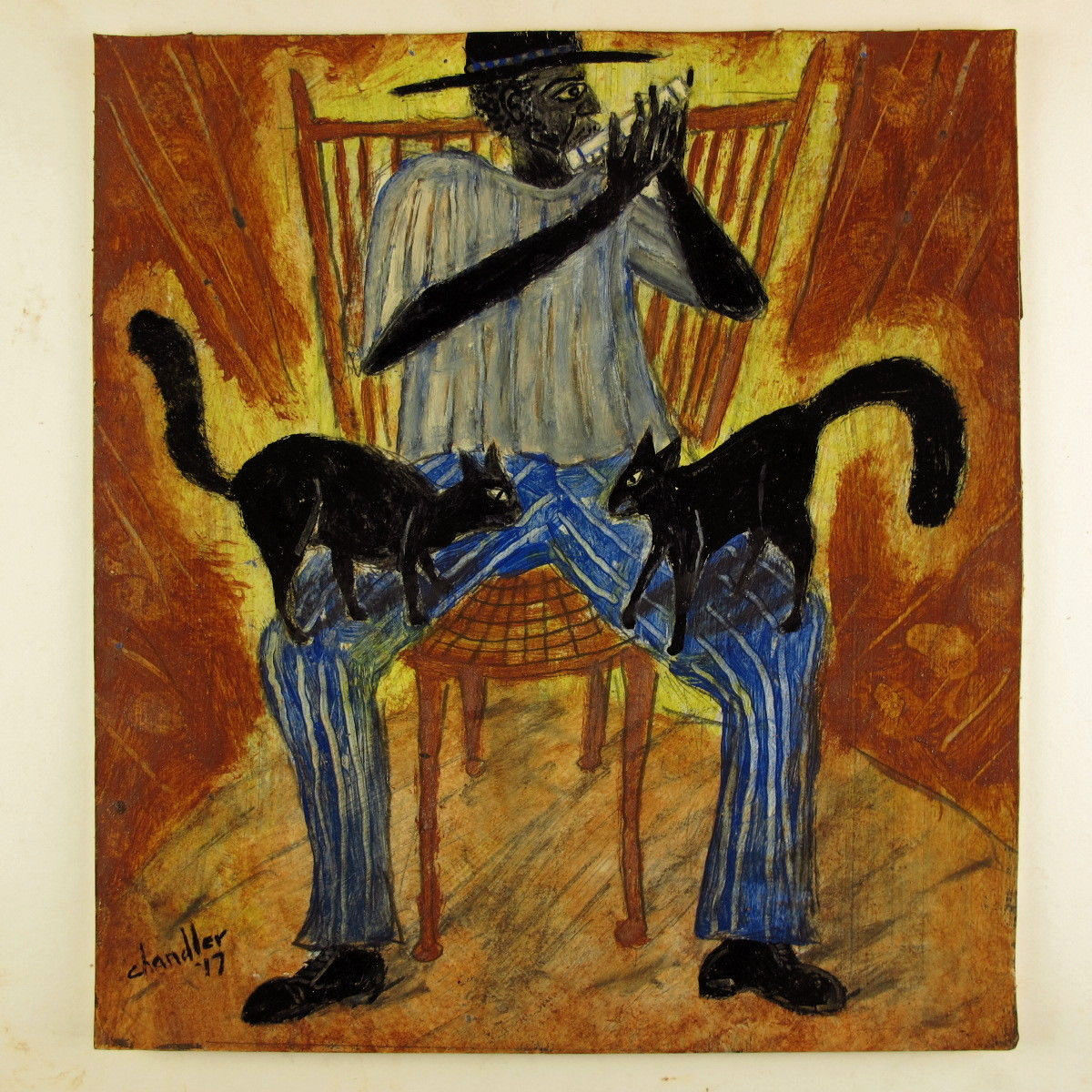 1200x1200 Georgia Red Mud Painter Fighting Black Cat Harmonica Blues - Harmonica Painting