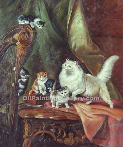400x480 Cats Playing On A Harp By Henriette Ronner Knip (Painting Id - Harp Painting