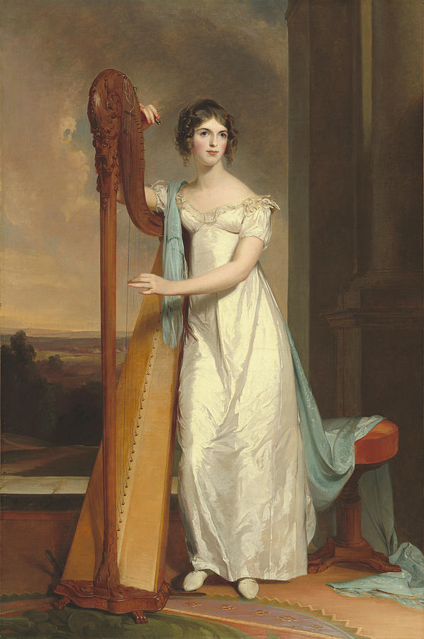 598x900 Lady With A Harp Painting By Thomas Sully - Harp Painting