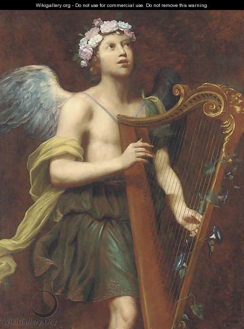 490x660 An Angel Playing The Harp - Harp Painting