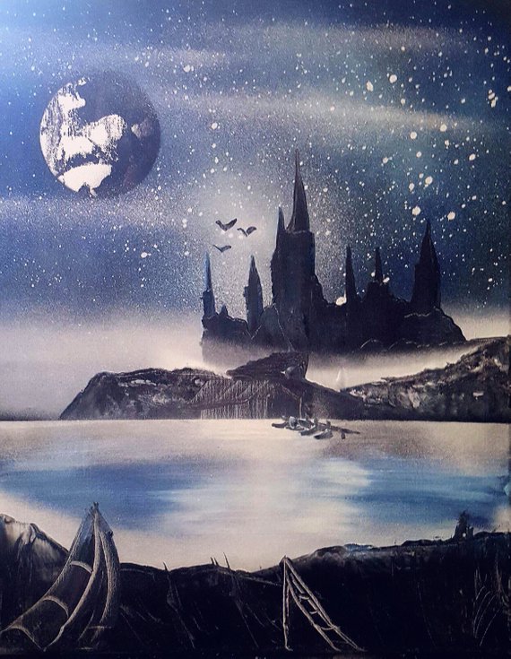 570x735 Harry Potter Hogwarts Spray Paint Art - Harry Potter Hogwarts Painting