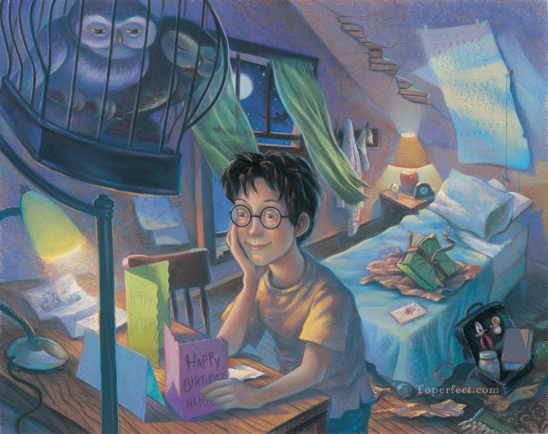 1080x856 Harry Potter And Owls Cartoon For Kids Painting In Oil For Sale - Harry Potter Oil Painting