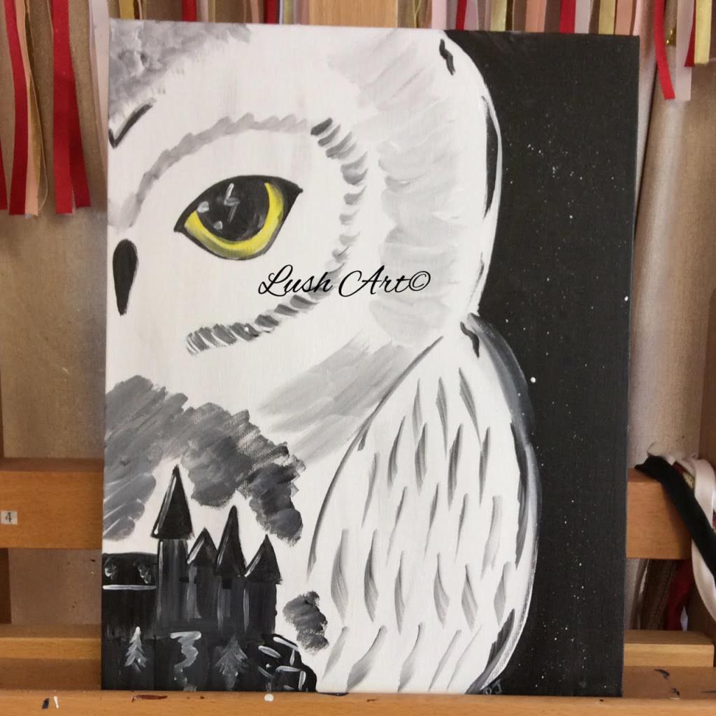 1024x1024 Lush Art Fan Night Harry Potter Inspired Paint Class - Harry Potter Owl Painting