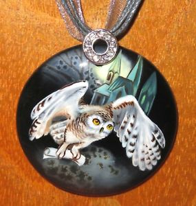 285x300 Russian Genuine Hand Painted Owl Hedwig Hogwarts Stone Pendant - Harry Potter Owl Painting