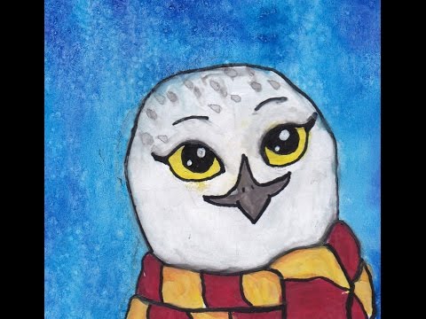 480x360 Harry Potter Hedwig Watercolor Painting - Harry Potter Owl Painting