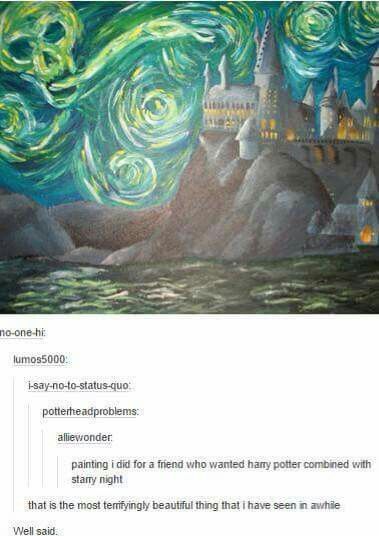379x536 Hogwarts Starry Night Harry Potter, Harry Potter Stuff And Fandoms - Harry Potter Starry Night Painting