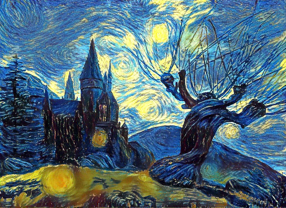 570x416 Whomping Willow Whomping Willow Art Whomping Willow Print - Harry Potter Starry Night Painting