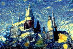 236x159 Castle Starry Night Print Van Gogh Never Saw Hogwarts By Aja 8x8 - Harry Potter Starry Night Painting
