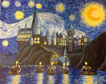 340x270 Harry Potter Hogwarts Castle Van Gogh The Starry Night Original - Harry Potter Starry Night Painting