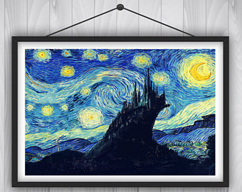 340x270 Harry Potter Set Of 3 Prints Hogwarts Wall Art Starry Night - Harry Potter Starry Night Painting