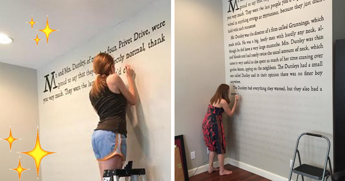 1200x630 Harry Potter Fan Paints First Page Of Onto Her - Harry Potter Wall Painting