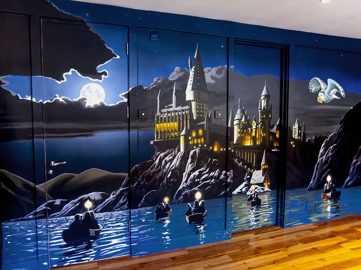 1232x921 Mural Of Hogwarts, Harry Potter, From The Lake In Moonlight Wall - Harry Potter Wall Painting