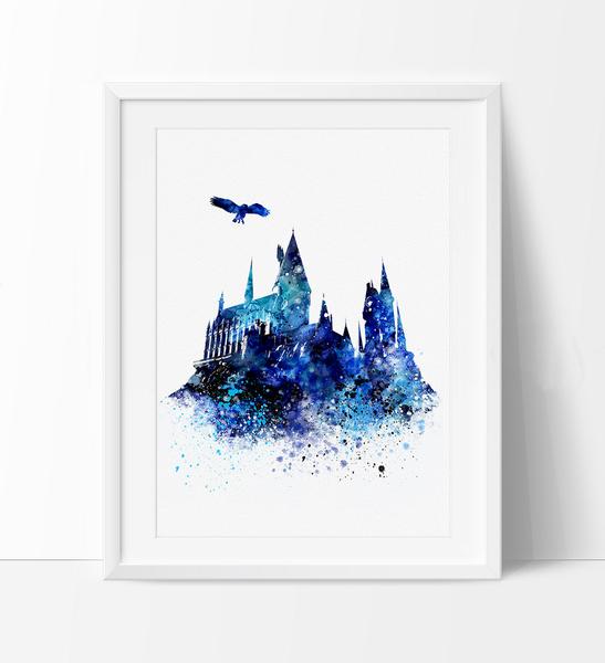 547x600 Hogwarts Castle Art, Wall Art Harry Potter, Hogwarts Poster, Movie - Harry Potter Watercolor Painting