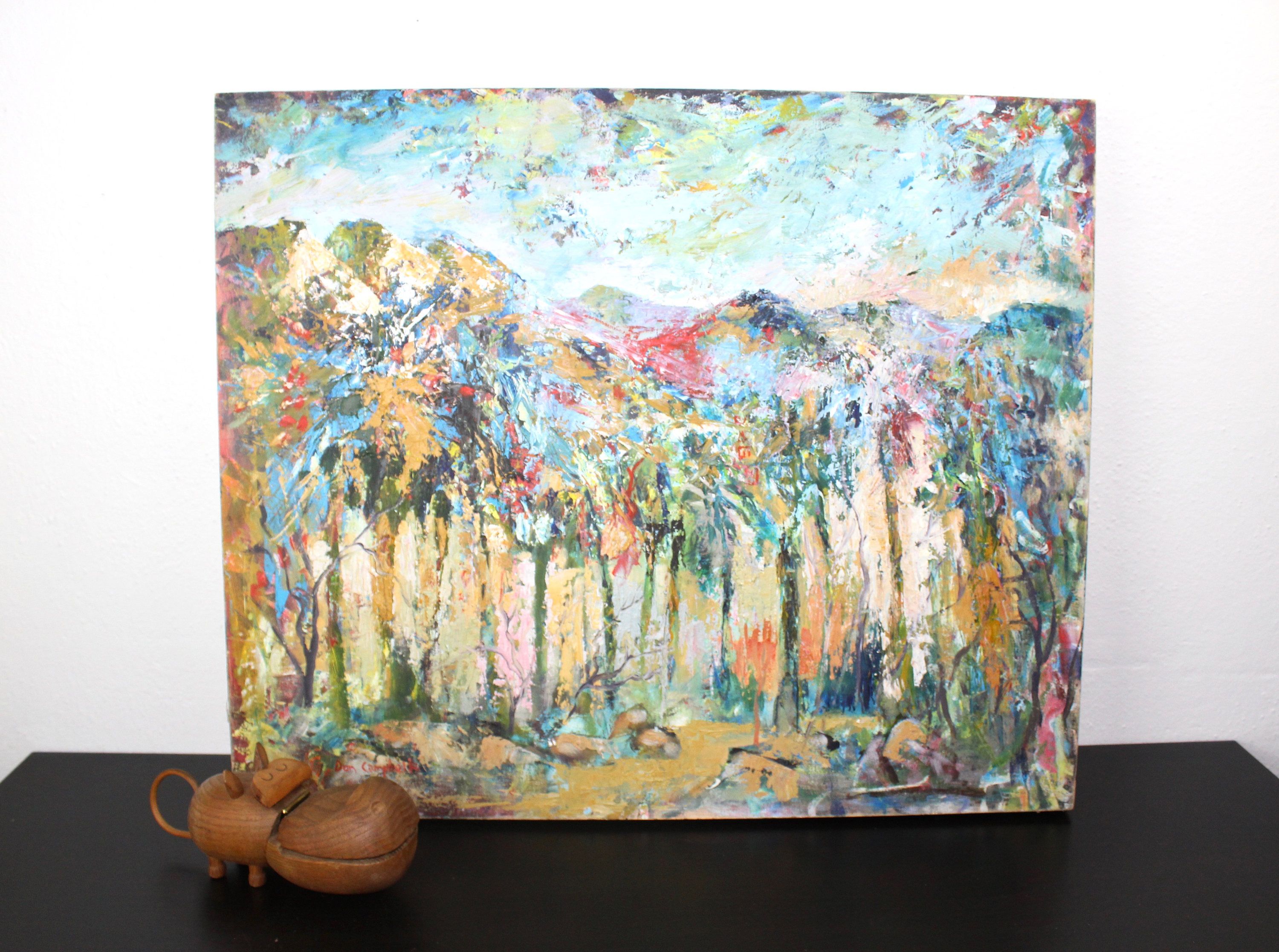 3000x2233 Bright Colorful Vintage Painting, Canyon Palm, Signed Don Campbell - Harry Winkler Painting