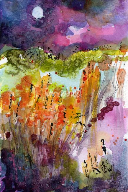 434x650 Watercolor Painting Harvest Moon By Ginette By Ginette Callaway - Harvest Moon Painting