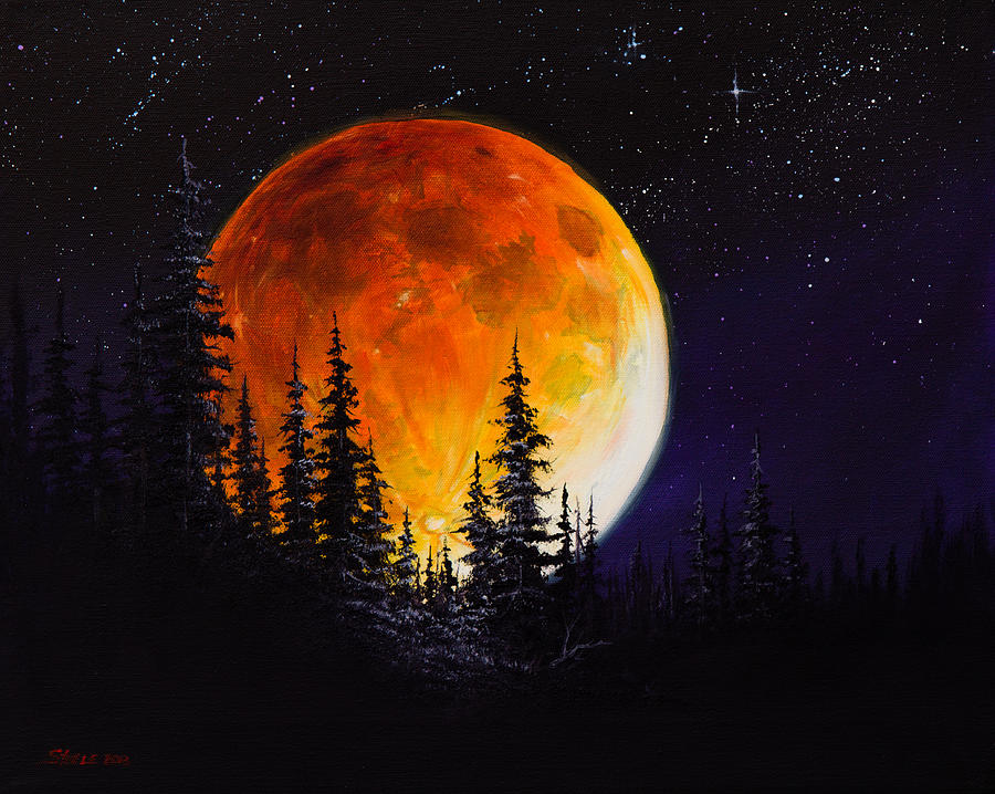 900x718 Ettenmoors Moon Painting By Chris Steele - Harvest Moon Painting
