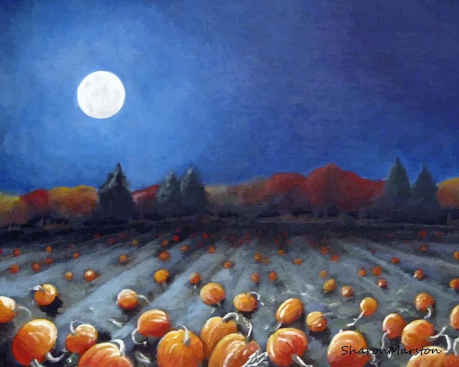 900x720 Frosty Harvest Moon Painting By Sharon Marcella Marston - Harvest Moon Painting