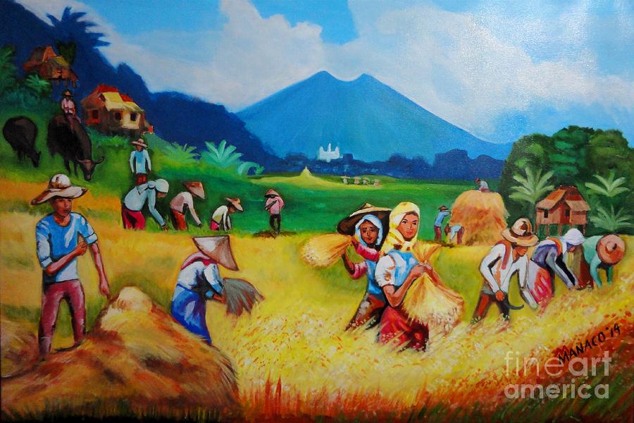 900x600 Golden Harvest Painting By Ferdz Manaco - Harvest Painting