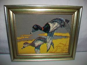 300x225 Vintage Harvey Sandstrom Framed Embroidered Duck Picture Ebay - Harvey Duck Painting