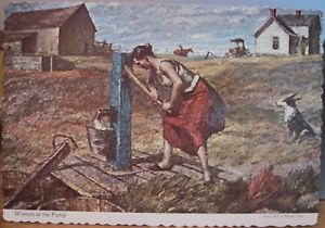 300x210 South Dakota Art Postcard Pioneer Woman At The Pump Harvey Dunn - Harvey Painting