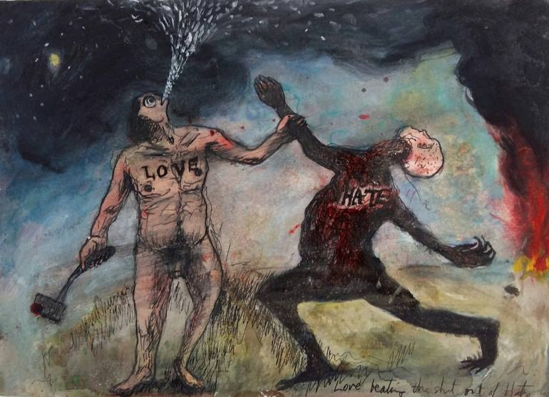 770x557 Saatchi Art Love Beating The Shit Out Of Hate Painting By Michael - Hate Painting