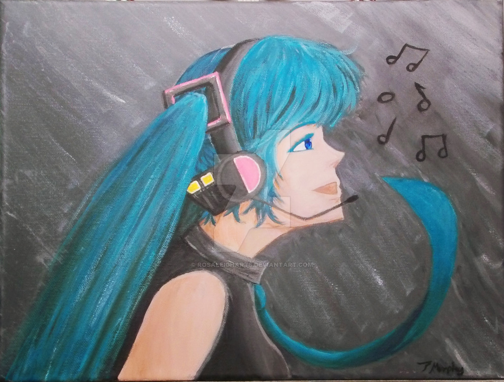 1024x777 Hatsune Miku (Vocaloid) Acrylic Painting By Rosaleigharts - Hatsune Miku Painting