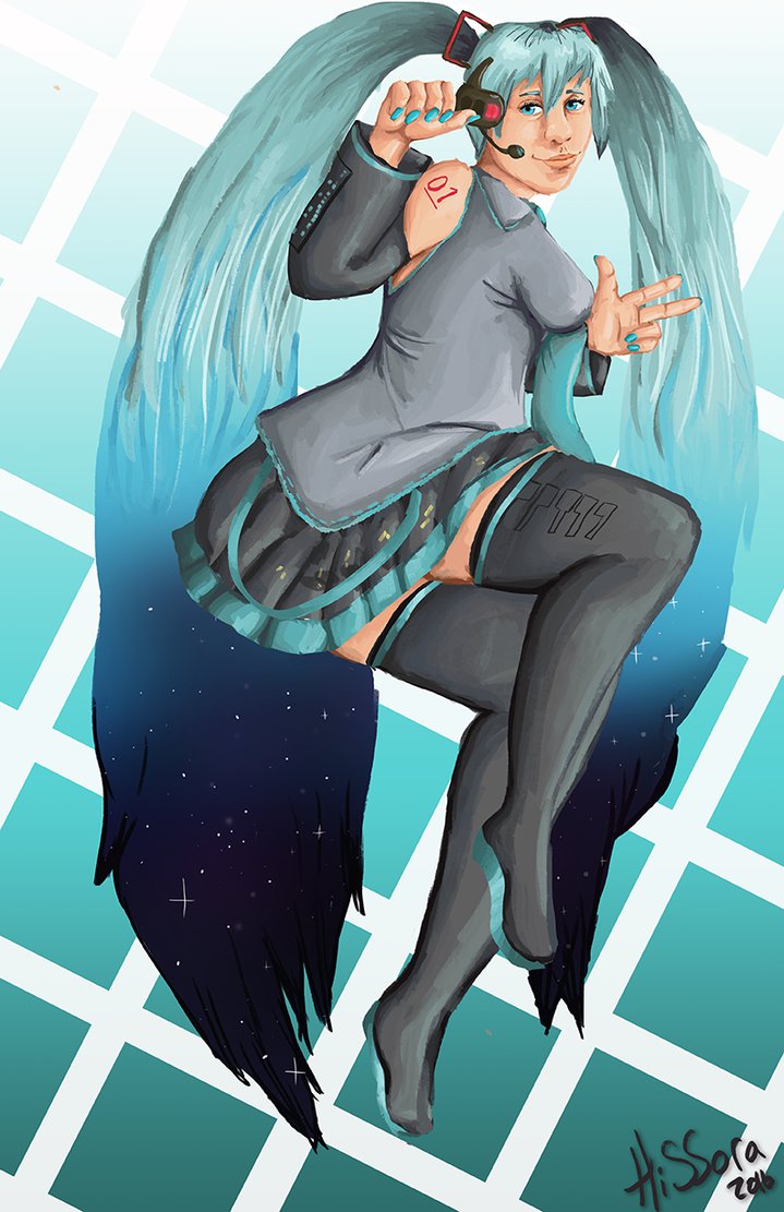 719x1111 Hatsune Miku Digital Painting By Hissora - Hatsune Miku Painting