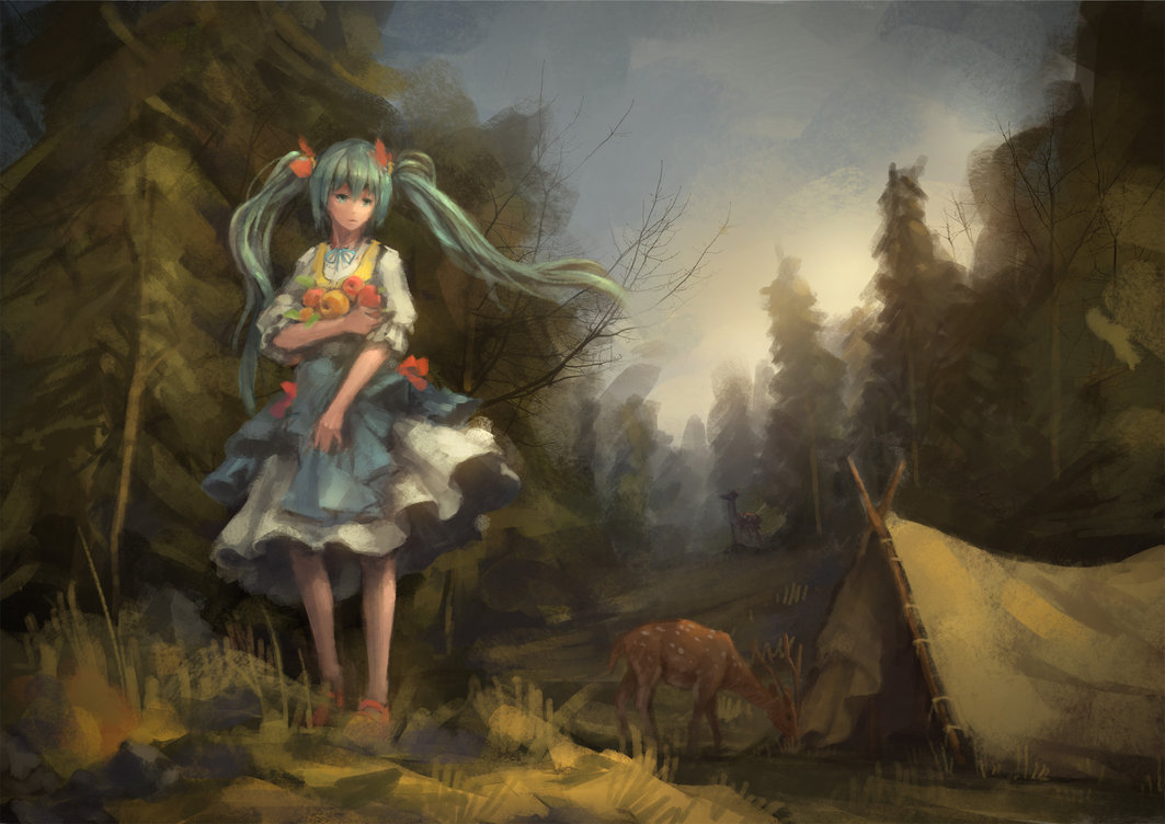 1063x752 Hatsune Miku By Progv - Hatsune Miku Painting