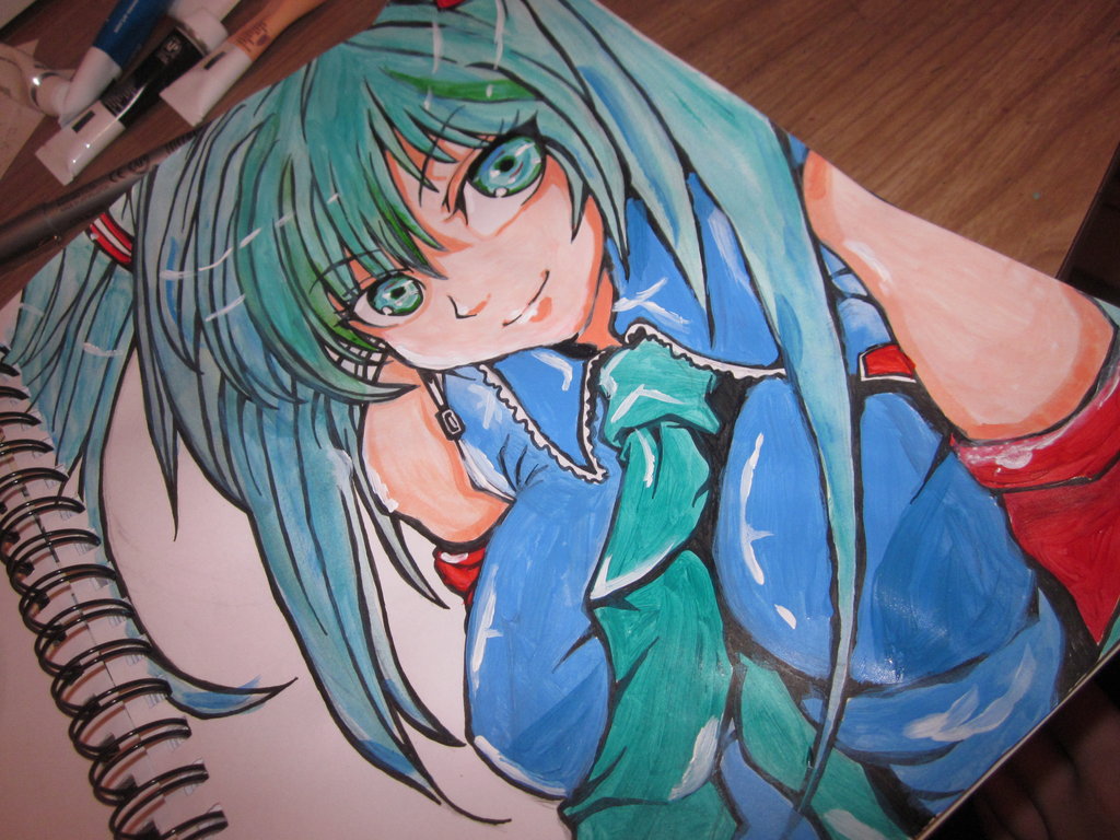 1024x768 Hatsune Miku Sketchbook Painting By Thedorkyderpster - Hatsune Miku Painting