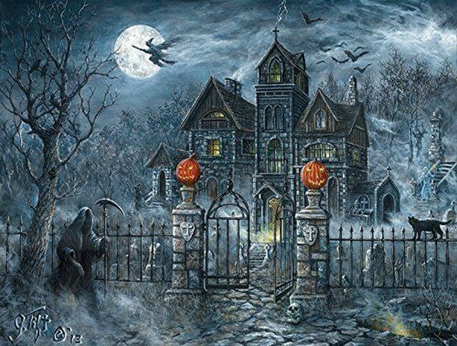 640x484 Needlework Diamond Painting Haunted House Diamond Cross Stitch - Haunted House Painting