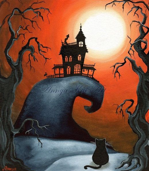 518x591 Halloween Haunted House Painting Print - Haunted House Painting