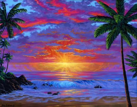 458x360 Hawaiian Beach Sunset Painting Maui Hawaii - Hawaii Painting