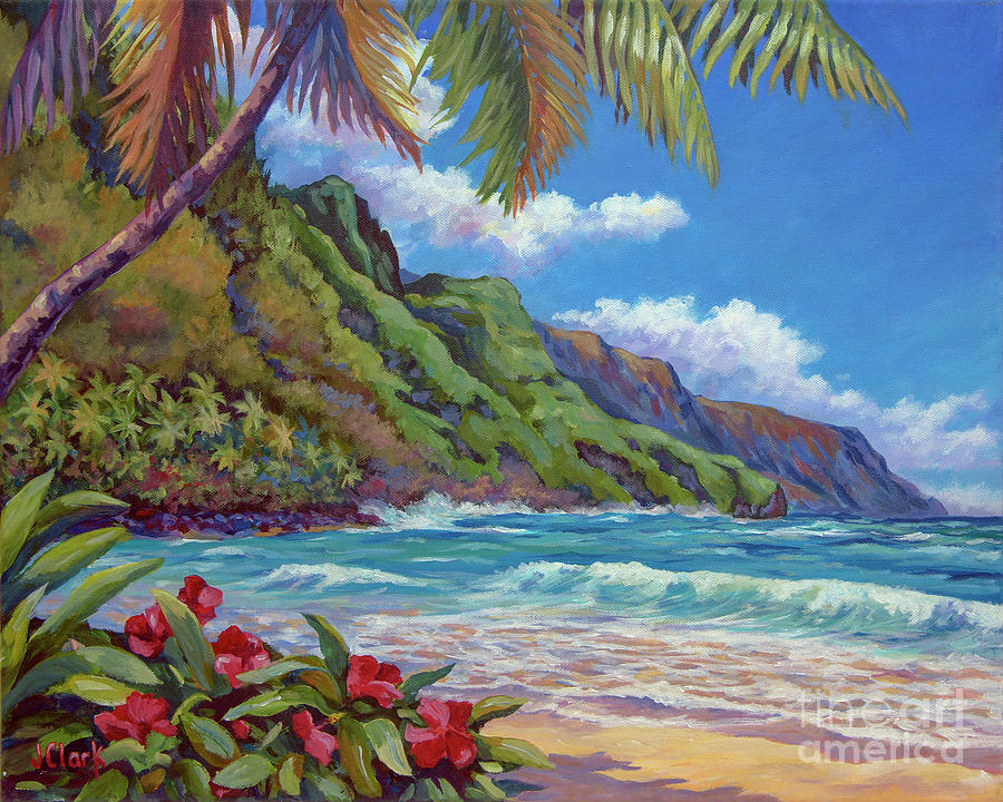 900x720 Waves On Na Pali Shore Painting By John Clark - Hawaii Painting