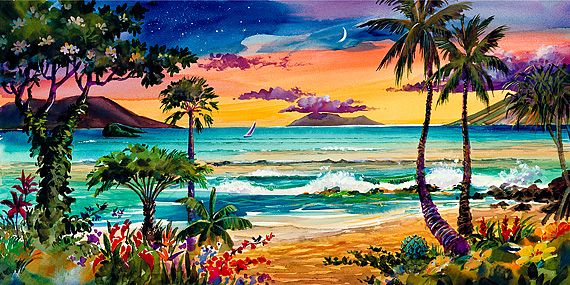 570x285 Hawaii Art Hawaiian Artist Jim Kingwell S Wailea Moon Aloha - Hawaii Painting