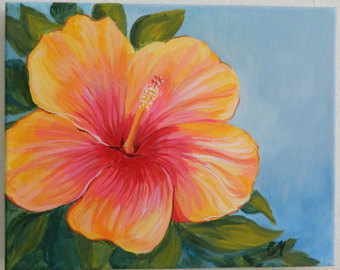 340x270 Hibiscus Flower 12x12 Painting Original Acrylic Painting - Hawaiian Flower Painting