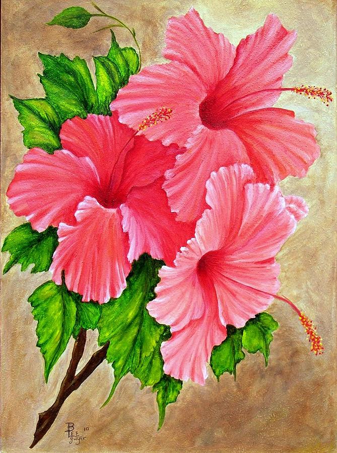 669x900 Stem Of Hibiscus Flowers Painting By Betty Lee Guyer - Hawaiian Flower Painting