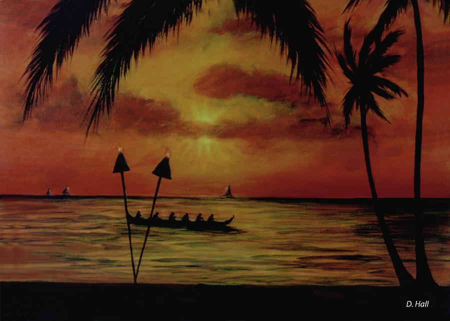 900x642 Hawaiian Sunset Paddlers - Hawaiian Sunset Painting