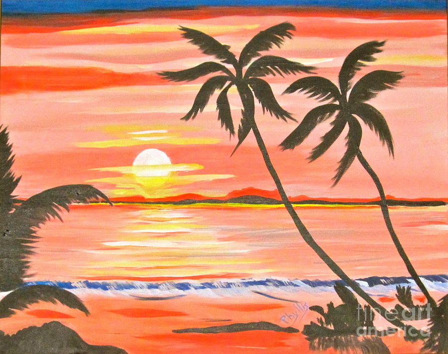 900x710 Hawaiian Sunset Painting By Phyllis Kaltenbach - Hawaiian Sunset Painting