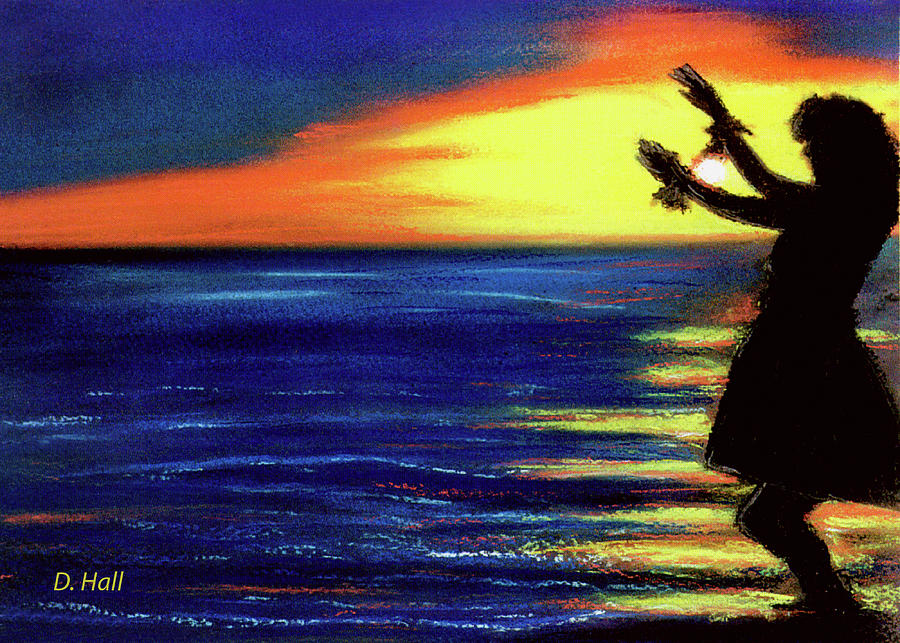 900x643 Hawaiian Sunset With Hula Dance - Hawaiian Sunset Painting