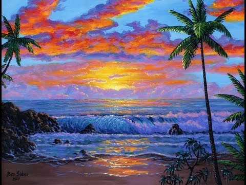 480x360 Paint Hawaiian Beach Sunset Timelapse Artist Demonstration Acrylic - Hawaiian Sunset Painting