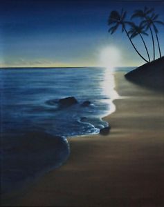 237x300 Hawaiian Sunset Original Oil Painting Beach, Ocean, Sea, Palm - Hawaiian Sunset Painting