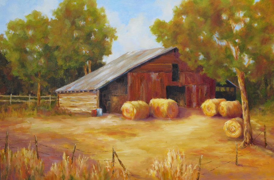 900x591 Hay Bales Painting By Barrett Edwards - Hay Bale Painting