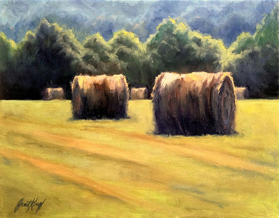900x702 Hay Bales Painting By Janet King - Hay Bale Painting