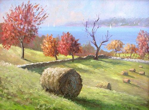 500x371 Lobster Boat And Hay Bales - Hay Bale Painting