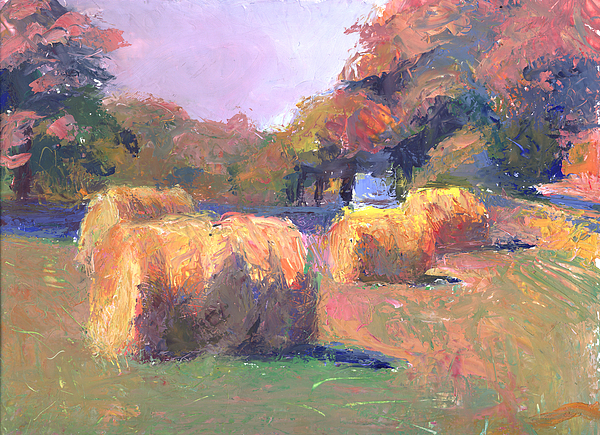 600x435 Airmont Hay Bales Morning Painting By Timothy Chambers - Hay Bale Painting