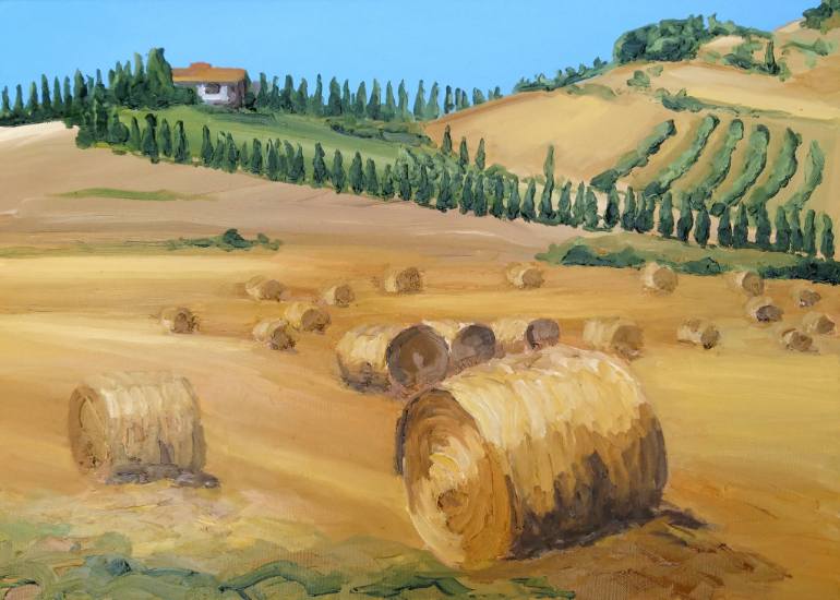 770x550 Saatchi Art Tuscany, Hay Bales Painting By Katerina K - Hay Bale Painting